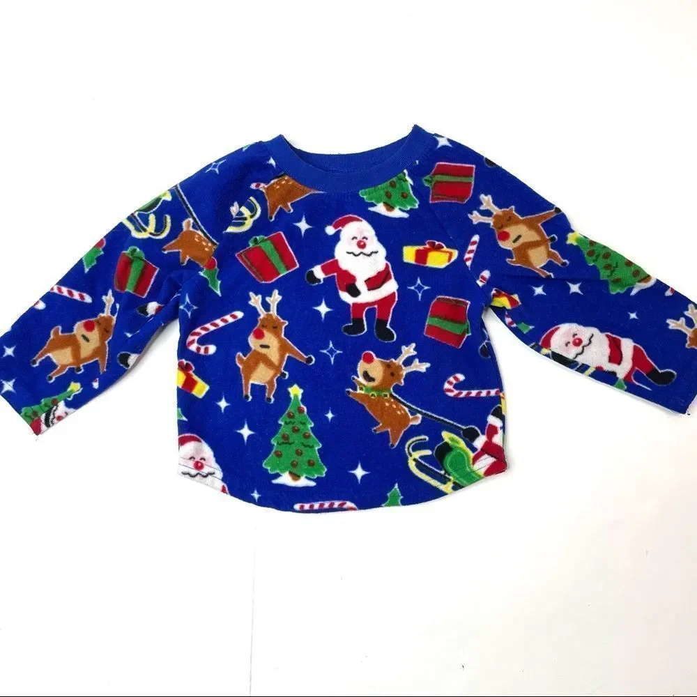 Blue Fleece Santa Claus Christmas Pajama Set